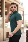 Erkek Hakim Yaka Dokuma Pamuklu Kumaş Kısa Kollu T-shirt resmi